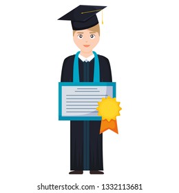 young student graduated with diploma character