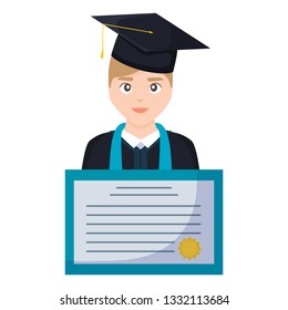 young student graduated with diploma character