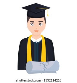 young student graduated with diploma character