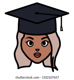 young student graduated girl black head character