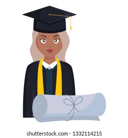 young student graduated girl black head character