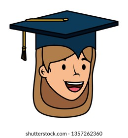 young student graduated girl head character