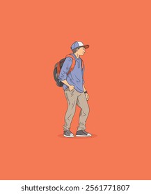 Young Student Hiking Vector Art