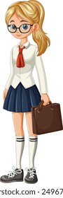 Young student holding a briefcase, wearing glasses