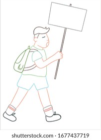 Joven estudiante sostiene a manifestante del concepto de huelga de afiches
