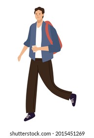 young student man walking character