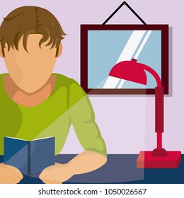 Young student reading on room
