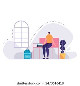 Young Student Sitting in The university vector illustration. education concept design