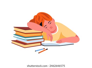 Young Student Sleeping On Books