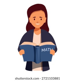 Joven estudiante sonríe mientras sostiene un libro de matemáticas abierto, mostrando su pasión por el aprendizaje y la educación