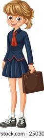 Young student in uniform holding a briefcase