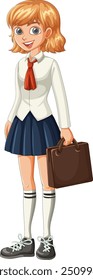 Joven estudiante en uniforme sosteniendo un maletín