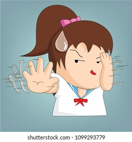 Young student use hands for saying - No (Vector flat concept and cartoon design)