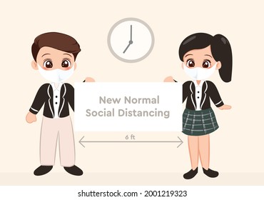 Young student wear mask protect coronavirus covid 19 go Back to school for new normal lifestyle concept. Boy and Girl Asian student in classroom 