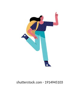 young student woman with schoolbag character vector illustration design