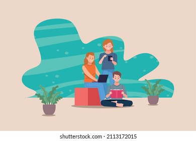 junge Schüler/innen in Klassen-Online-Charakteren
