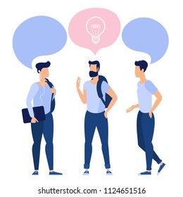 Young students communicating at college. Flat design business  communicating ready to animation characters to compouse your scenes and animation. Creative teamwork illustration. 