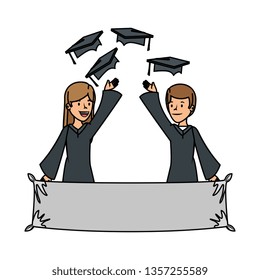 young students couple graduated characters