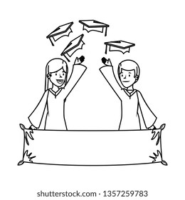 young students couple graduated characters