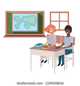 young students in geography classroom
