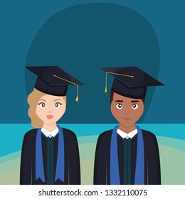 young students graduated diversity couple