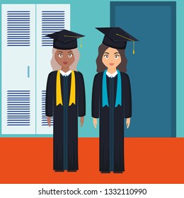 young students graduated girls diversity characters