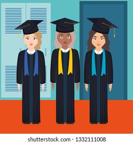 young students graduated girls diversity characters