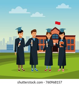 Young students in highschool building