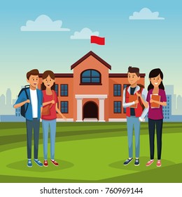 Young students in highschool building