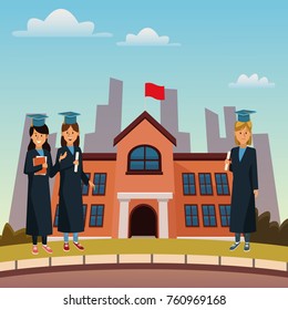 Young students in highschool building