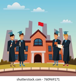 Young students in highschool building