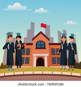 Young students in highschool building