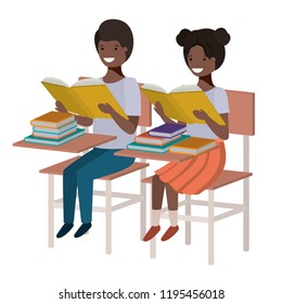young students reading in school desk