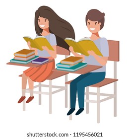 young students reading in school desk