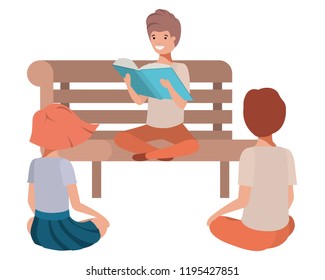 young students sitting reading book