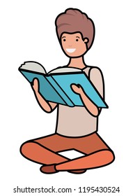 young students sitting reading book