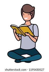 young students sitting reading book