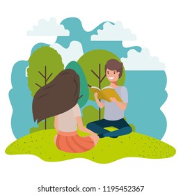 young students sitting reading book