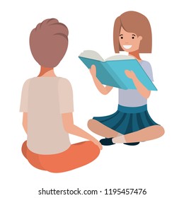 young students sitting reading book