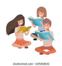 young students sitting reading book