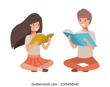 young students sitting reading book