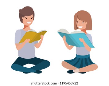 young students sitting reading book