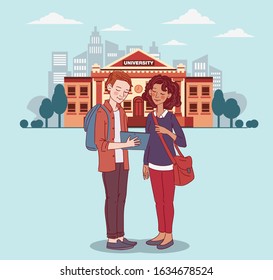 Young students studying together and using digital tablet 