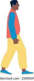 Young stylish black man walking. Urban style character