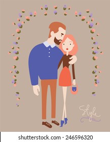 Young stylish couple in love. Man and woman fashion. Vector illustration eps 10