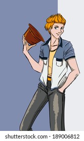 Young stylish guy with hat. Sketch type of image.