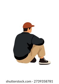 young stylish man sitting on floor side view vector illustration