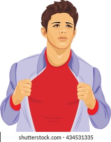 Young stylish man in an unbuttoned windbreaker. Vector