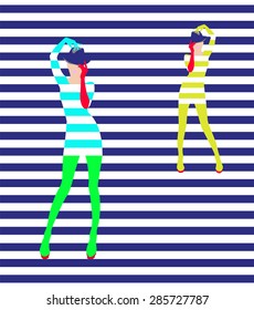 Young stylish woman and clothes Collection, trendy, stylish,