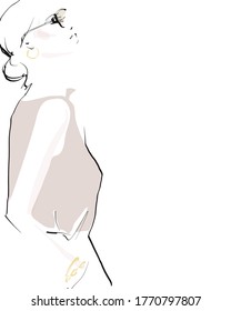 Young stylish woman. Fashion illustration, sketch. Vector
